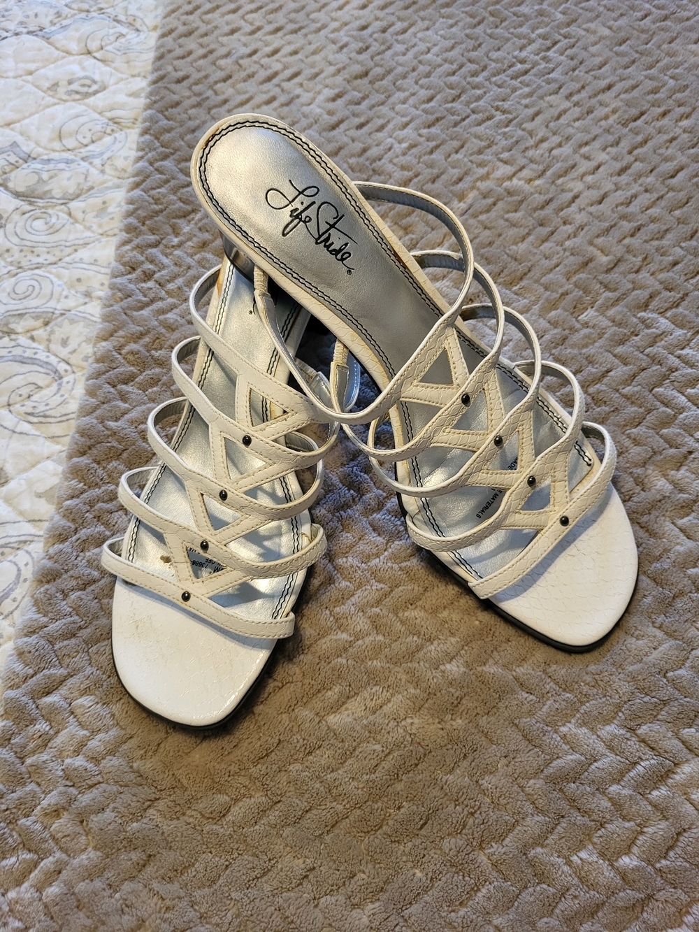 Life Stride White Strappy Slide Sandals